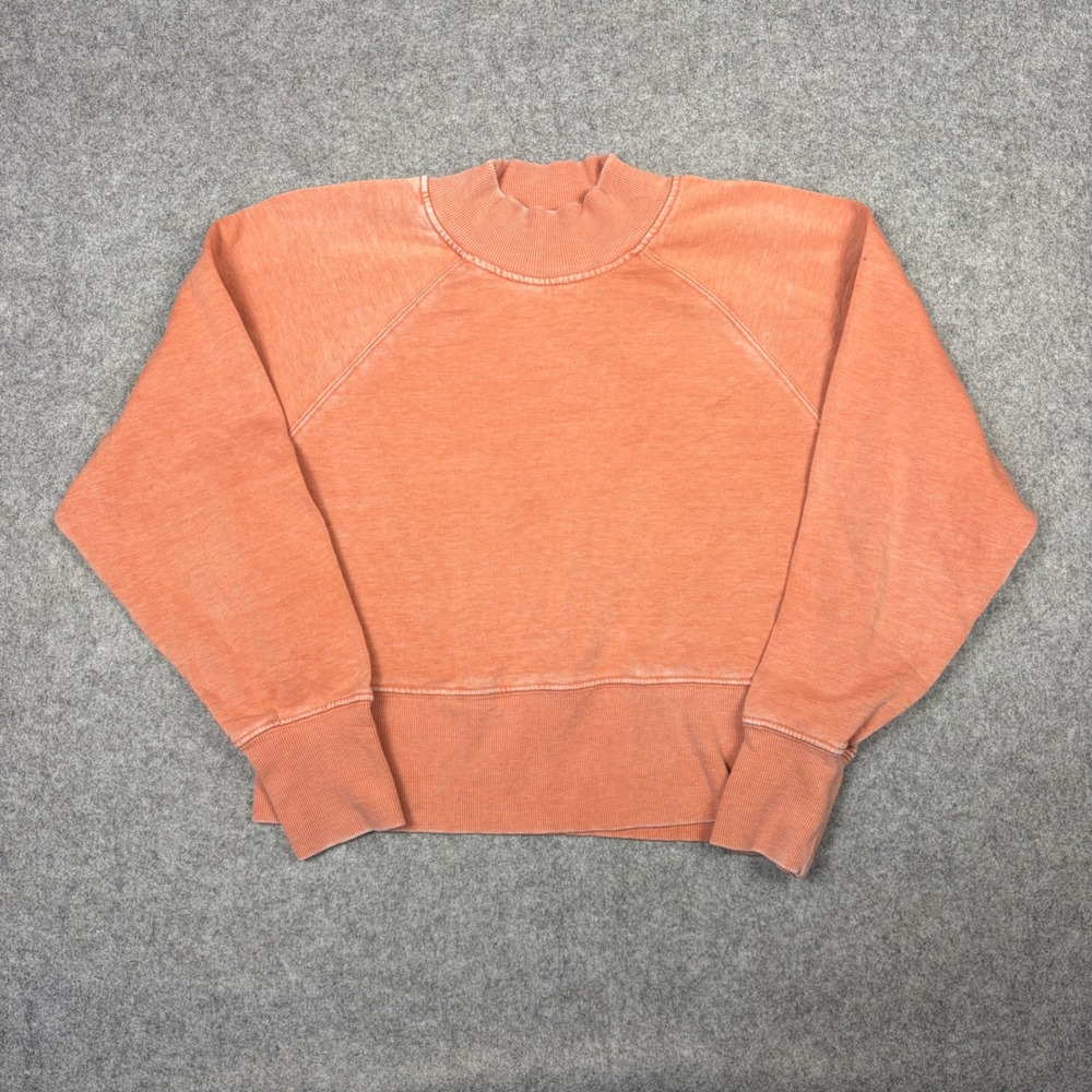 Hippie Rose Mock Neck Raglan Sweatshirt Peach Orange Cropped Pullover Large